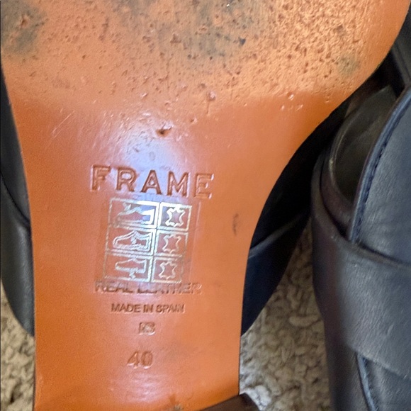 Frame Denim Woven Leather Mules in Black with Gold Accents - Picture 5 of 7